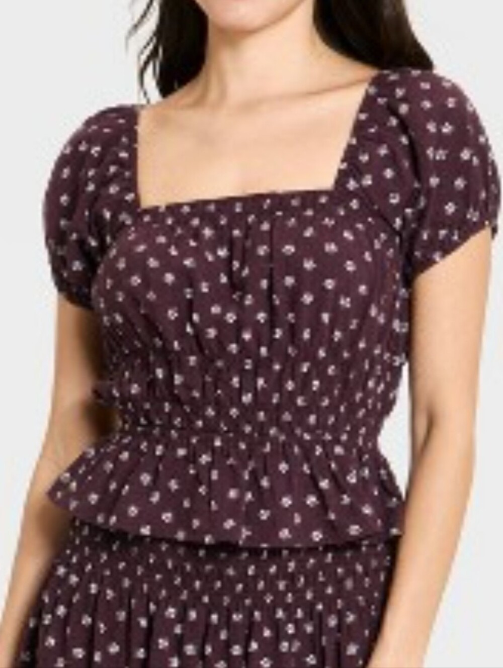 NWT Universal Thread Square-Neck Peplum Top in Plum Floral Size XL